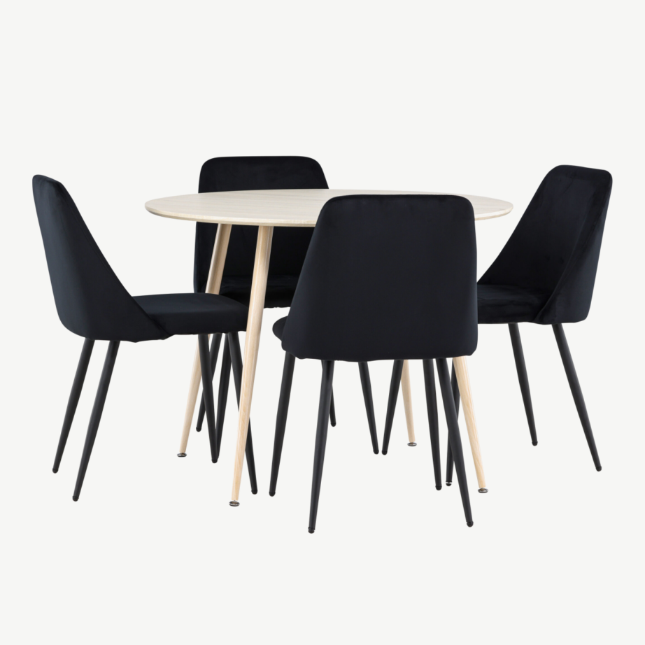 Ümmargune söögilauakomplekt Plaza (valge peitsiga MDF, mustad sametist toolid, ø100 cm), GR24478 – 3