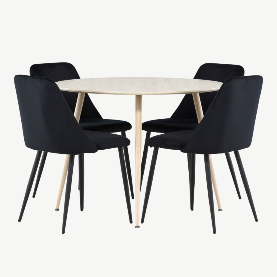 Ümmargune söögilauakomplekt Plaza (valge peitsiga MDF, mustad sametist toolid, ø100 cm), GR24478 – 5