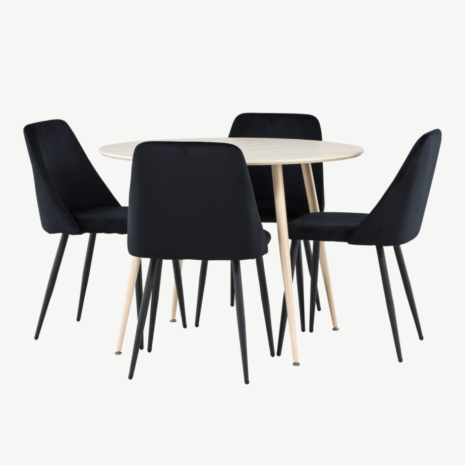 Ümmargune söögilauakomplekt Plaza (valge peitsiga MDF, mustad sametist toolid, ø100 cm), GR24478 – 6