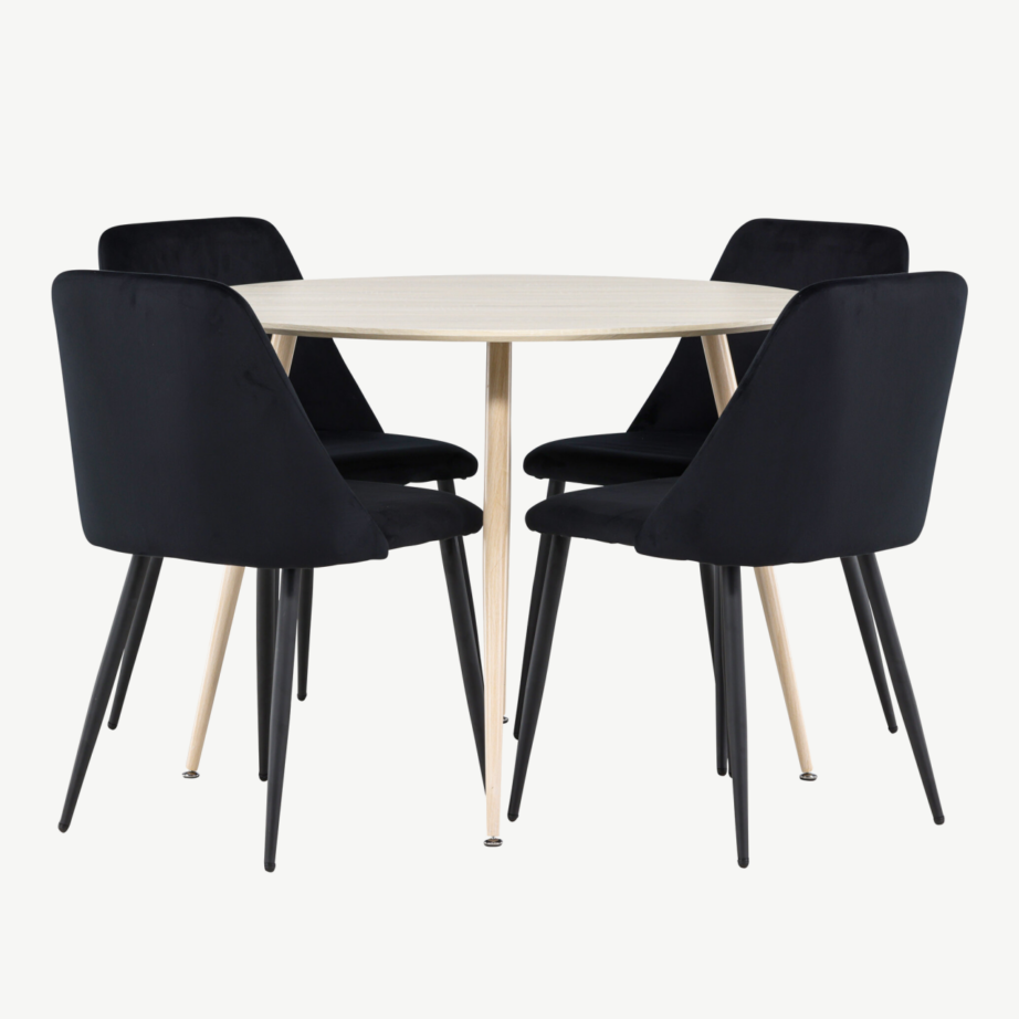 Ümmargune söögilauakomplekt Plaza (valge peitsiga MDF, mustad sametist toolid, ø100 cm), GR24478 – 7