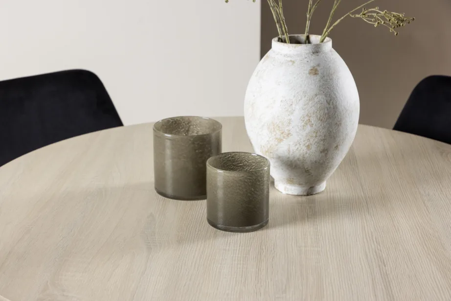 Ümmargune söögilauakomplekt Plaza (valge peitsiga MDF, mustad sametist toolid, ø100 cm), GR24478 – 10