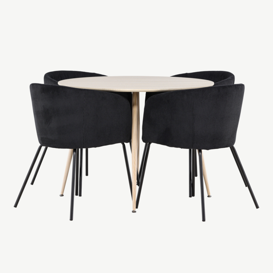 Ümmargune söögilauakomplekt Plaza valge peitsiga, mustad Berit toolid (4 tk), GR24475 – 2