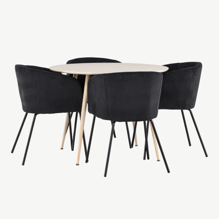 Ümmargune söögilauakomplekt Plaza valge peitsiga, mustad Berit toolid (4 tk) - GR24475