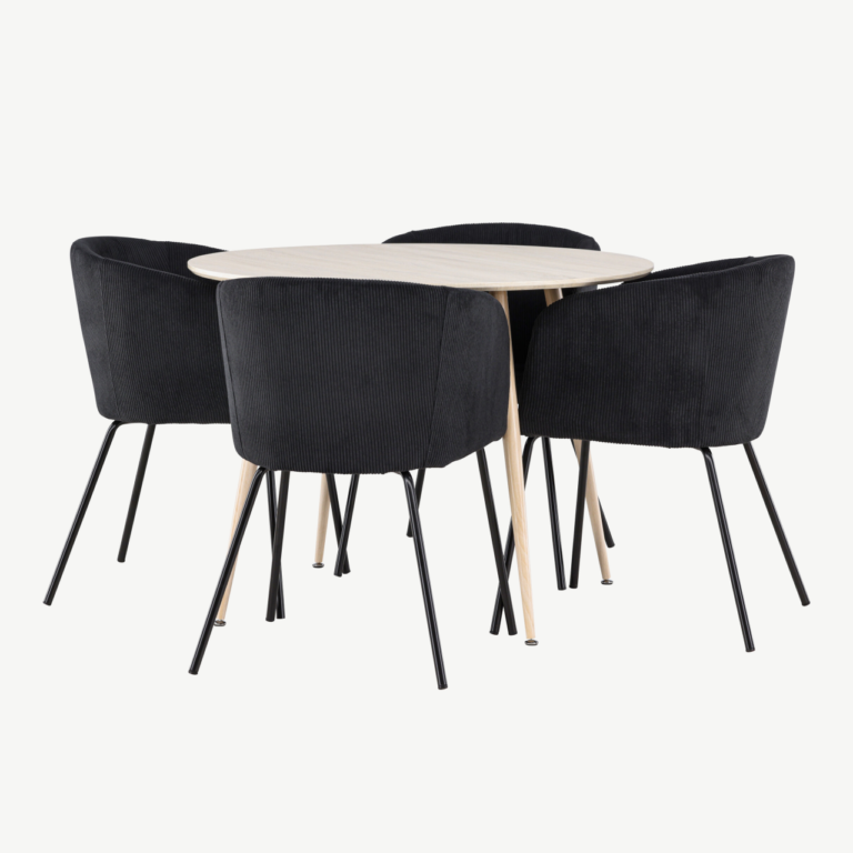 Ümmargune söögilauakomplekt Plaza valge peitsiga, mustad Berit toolid (4 tk) - GR24475