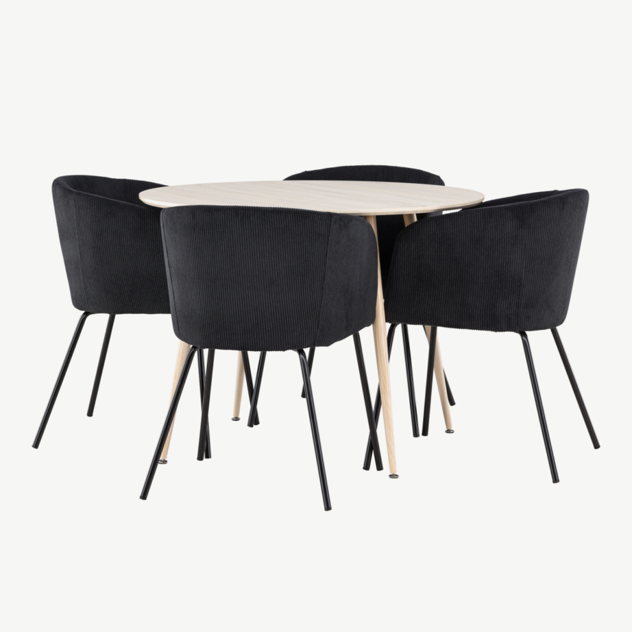 Ümmargune söögilauakomplekt Plaza valge peitsiga, mustad Berit toolid (4 tk), GR24475 – 4