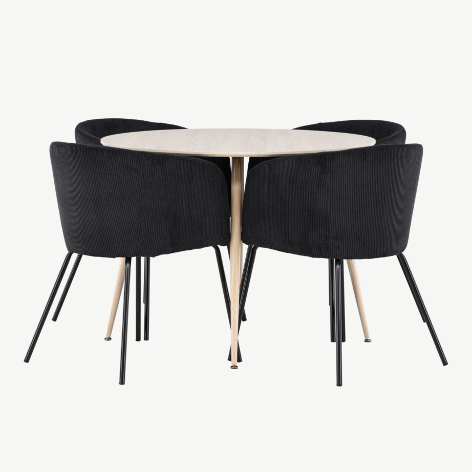 Ümmargune söögilauakomplekt Plaza valge peitsiga, mustad Berit toolid (4 tk), GR24475 – 5