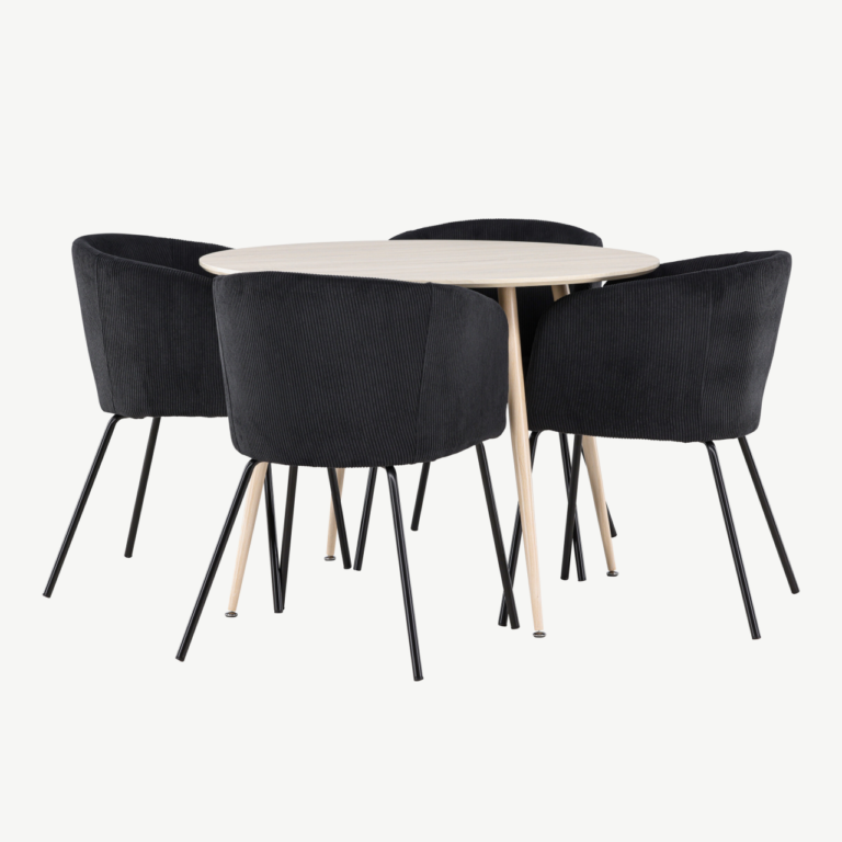 Ümmargune söögilauakomplekt Plaza valge peitsiga, mustad Berit toolid (4 tk) - GR24475