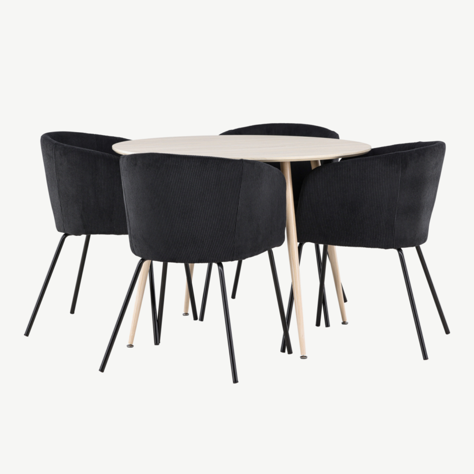 Ümmargune söögilauakomplekt Plaza valge peitsiga, mustad Berit toolid (4 tk), GR24475 – 6