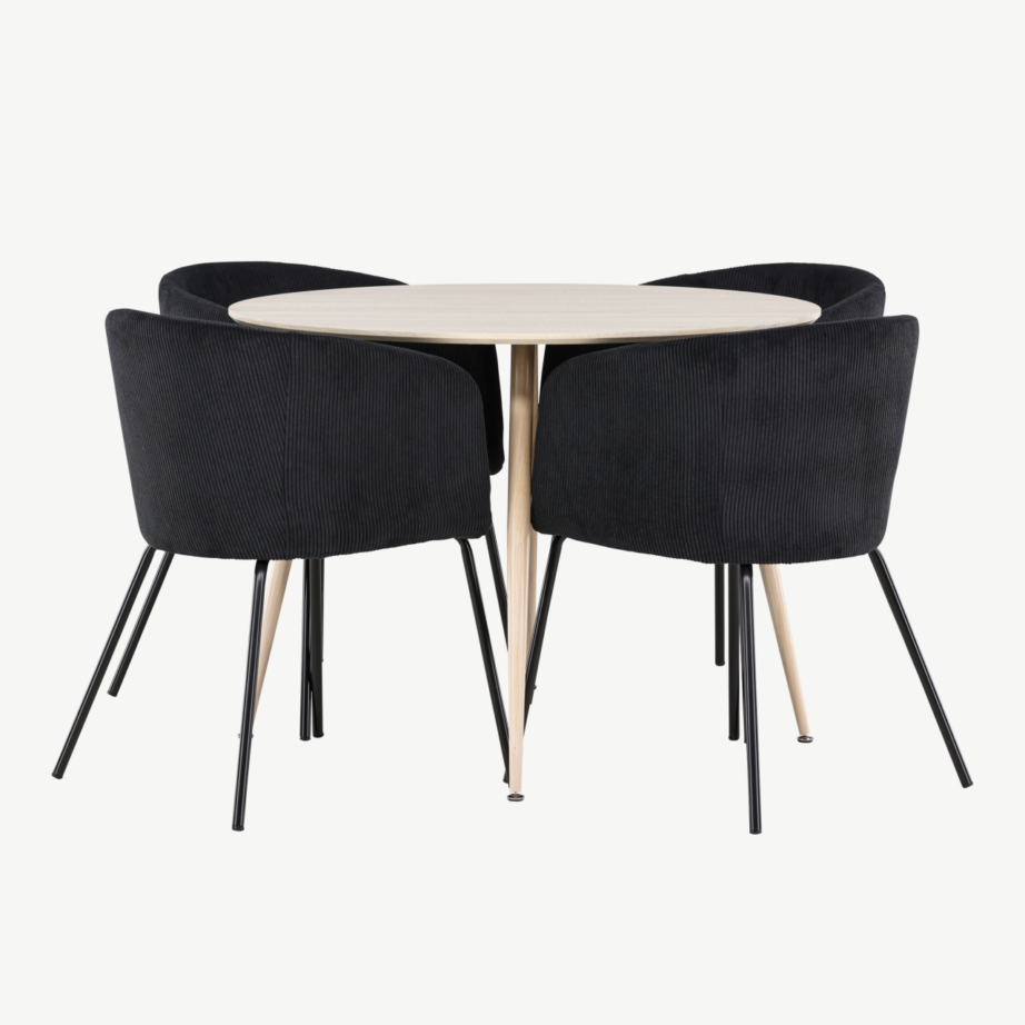 Ümmargune söögilauakomplekt Plaza valge peitsiga, mustad Berit toolid (4 tk), GR24475 – 7