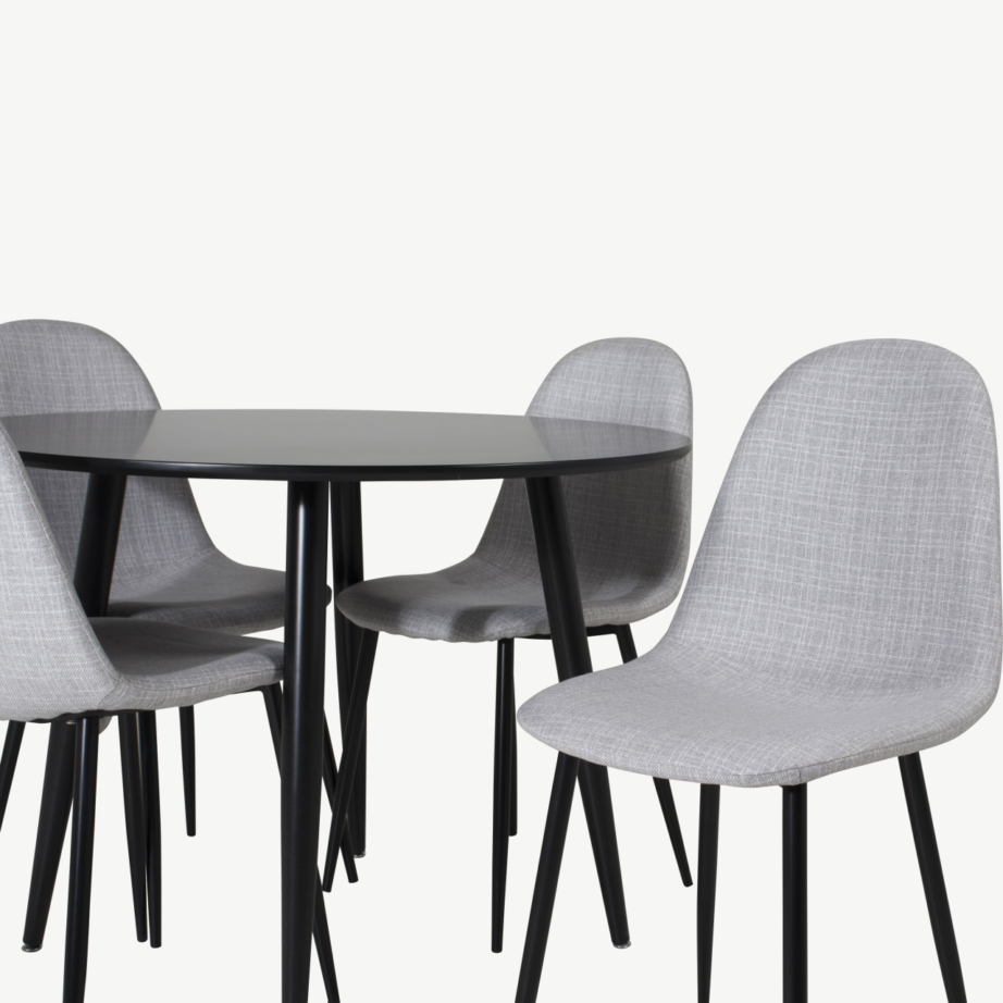 Ümmargune söögilauakomplekt Polar & Plaza (must MDF laud, hallid kangast toolid) - GR24118