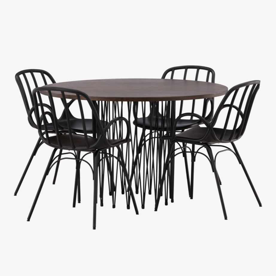 Ümmargune söögilauakomplekt Stone mokkavineeriga ja mustad Dyrön toolid, GR23023 – 3