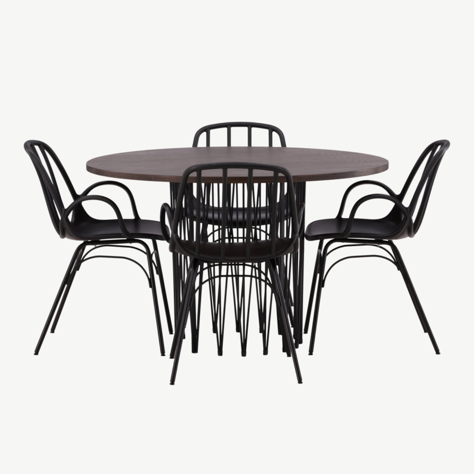 Ümmargune söögilauakomplekt Stone mokkavineeriga ja mustad Dyrön toolid, GR23023 – 7