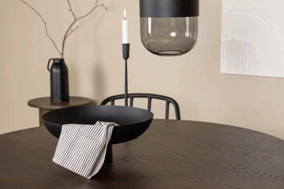 Ümmargune söögilauakomplekt Stone mokkavineeriga ja mustad Dyrön toolid, GR23023 – 10