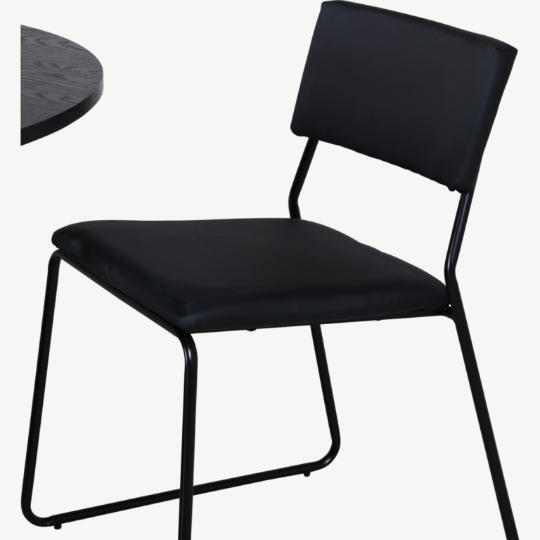 Ümmargune söögilaud Bianca, must MDF, soonilise jalaga + must kunstnahast söögitool Kenth - GR22228