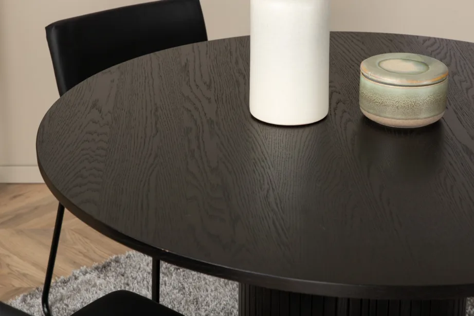 Ümmargune söögilaud Bianca, must MDF, soonilise jalaga + must kunstnahast söögitool Kenth, GR22228 – 5