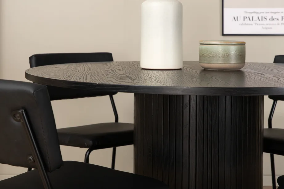 Ümmargune söögilaud Bianca, must MDF, soonilise jalaga + must kunstnahast söögitool Kenth, GR22228 – 7