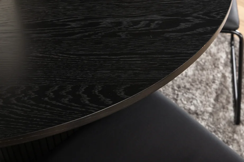 Ümmargune söögilaud Bianca, must MDF, soonilise jalaga + must kunstnahast söögitool Kenth, GR22228 – 8