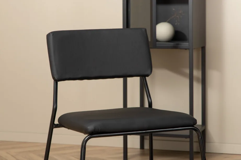 Ümmargune söögilaud Bianca, must MDF, soonilise jalaga + must kunstnahast söögitool Kenth, GR22228 – 3