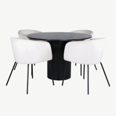 Ümmargune söögilaud Bianca musta spooniga ja 4 beeži sametist söögitooli Berit - GR22500