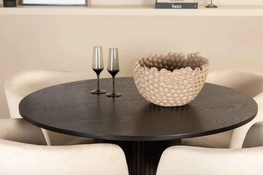 Ümmargune söögilaud Bianca musta spooniga ja 4 beeži sametist söögitooli Berit, GR22500 – 6