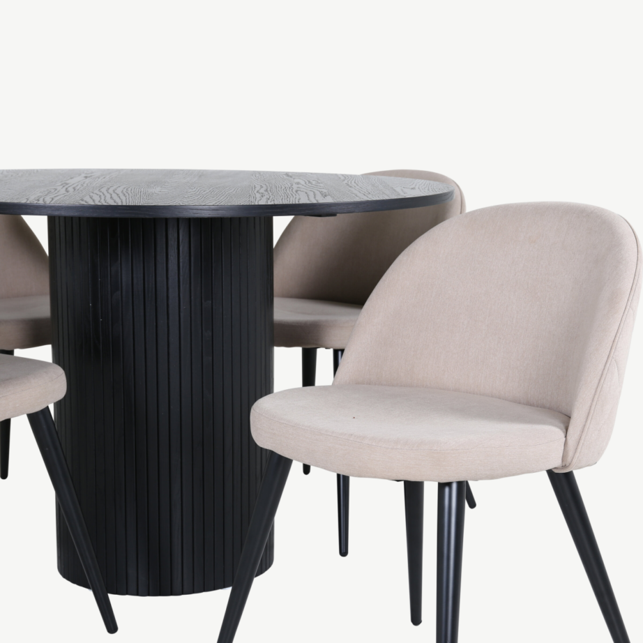 Ümmargune söögilaud Bianca musta viimistlusega ja beežid polüesterkangast toolid (4 tk), GR22511 – 4