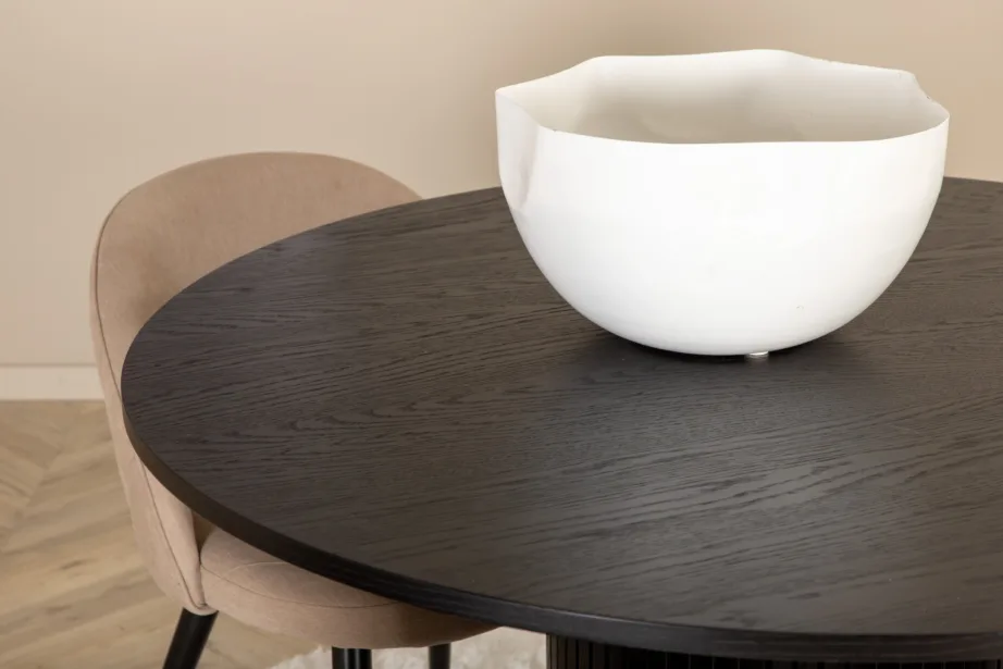 Ümmargune söögilaud Bianca musta viimistlusega ja beežid polüesterkangast toolid (4 tk), GR22511 – 9