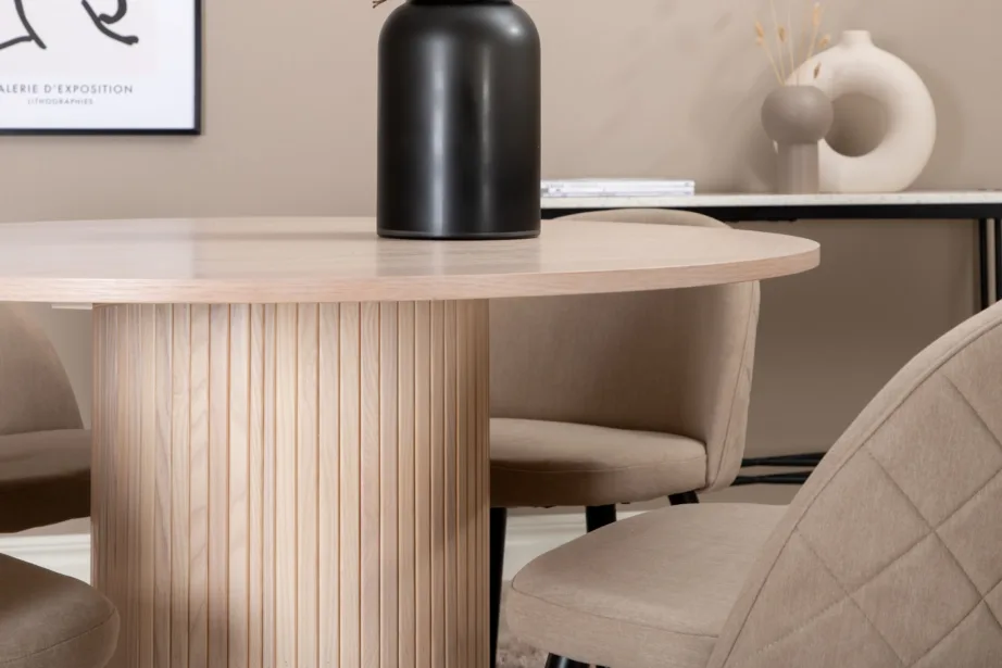 Ümmargune söögilaud Bianca valge peitsiga, 4 beeži Velvet-tooli, GR22208 – 5