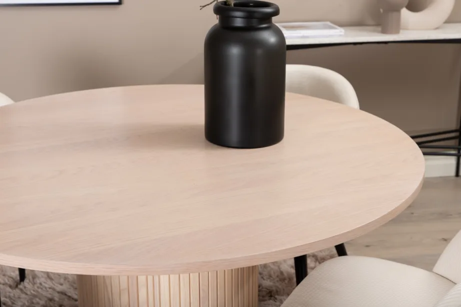 Ümmargune söögilaud Bianca valge peitsiga, 4 sametist tooli, GR22210 – 6