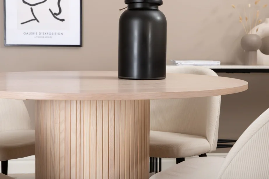 Ümmargune söögilaud Bianca valge peitsiga, 4 sametist tooli, GR22210 – 5