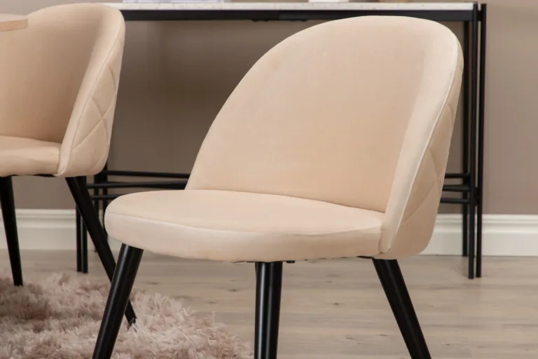 Ümmargune söögilaud Bianca (valge peitsiga MDF, ø110cm) koos beežide samettoolidega - GR22209