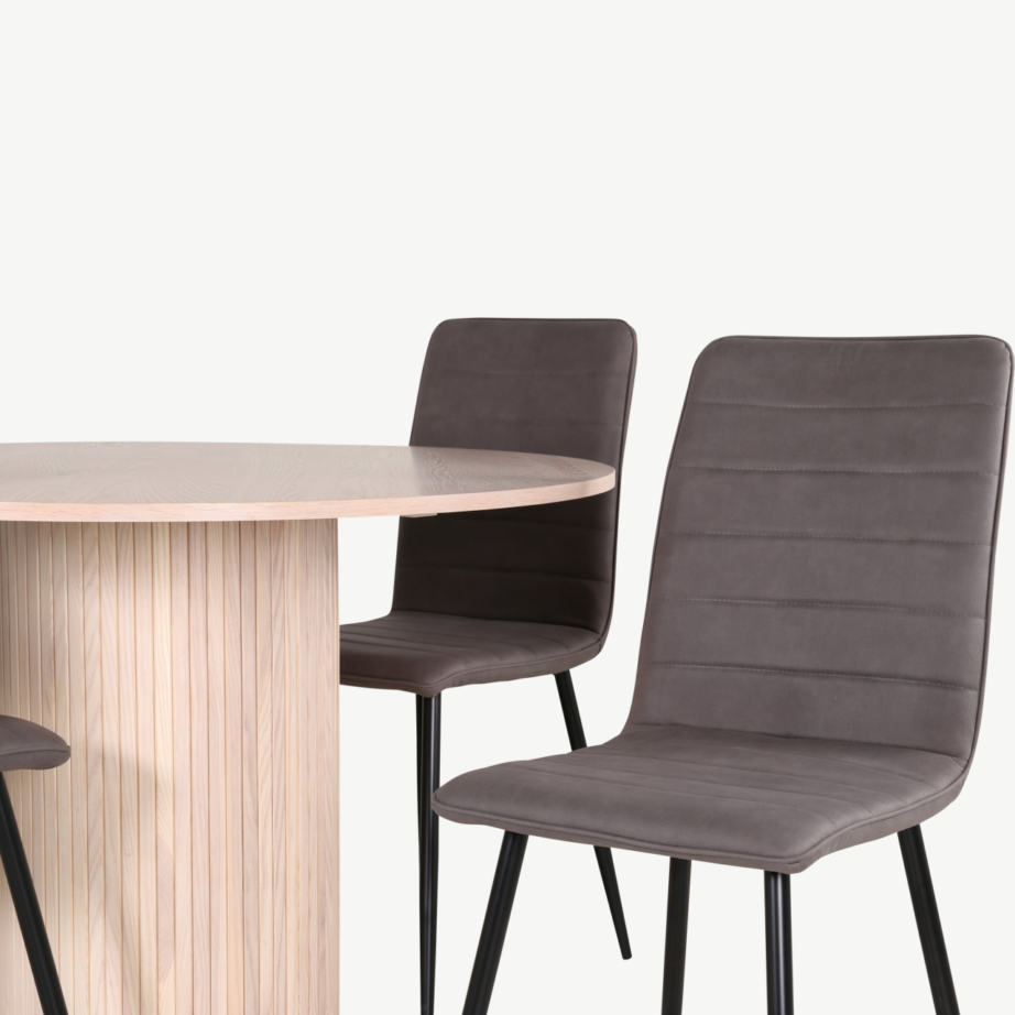 Ümmargune söögilaud Bianca valge peitsiga, 4 musta sametist tooliga, GR22475 – 4