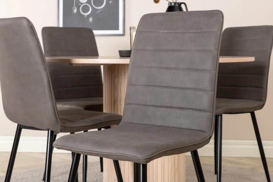 Ümmargune söögilaud Bianca valge peitsiga, 4 musta sametist tooliga, GR22475 – 8