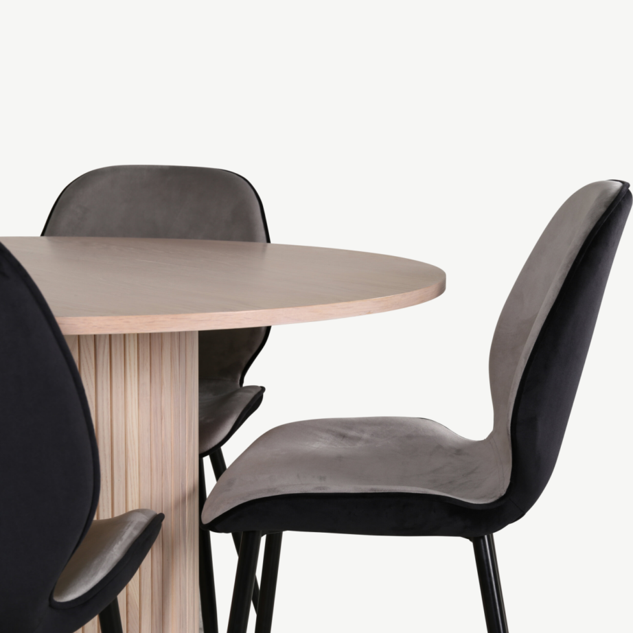 Ümmargune söögilaud Bianca valge peitsiga ja Emma toolid (must-hall samet), GR22476 – 3