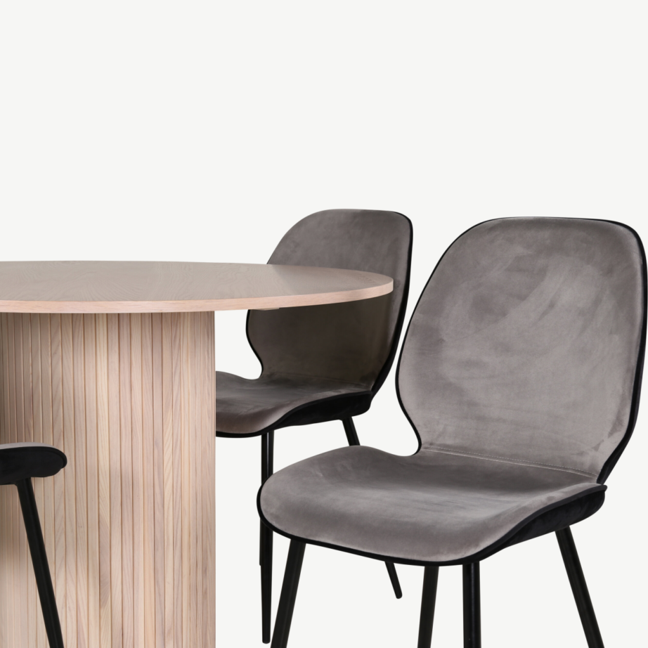 Ümmargune söögilaud Bianca valge peitsiga ja Emma toolid (must-hall samet), GR22476 – 4