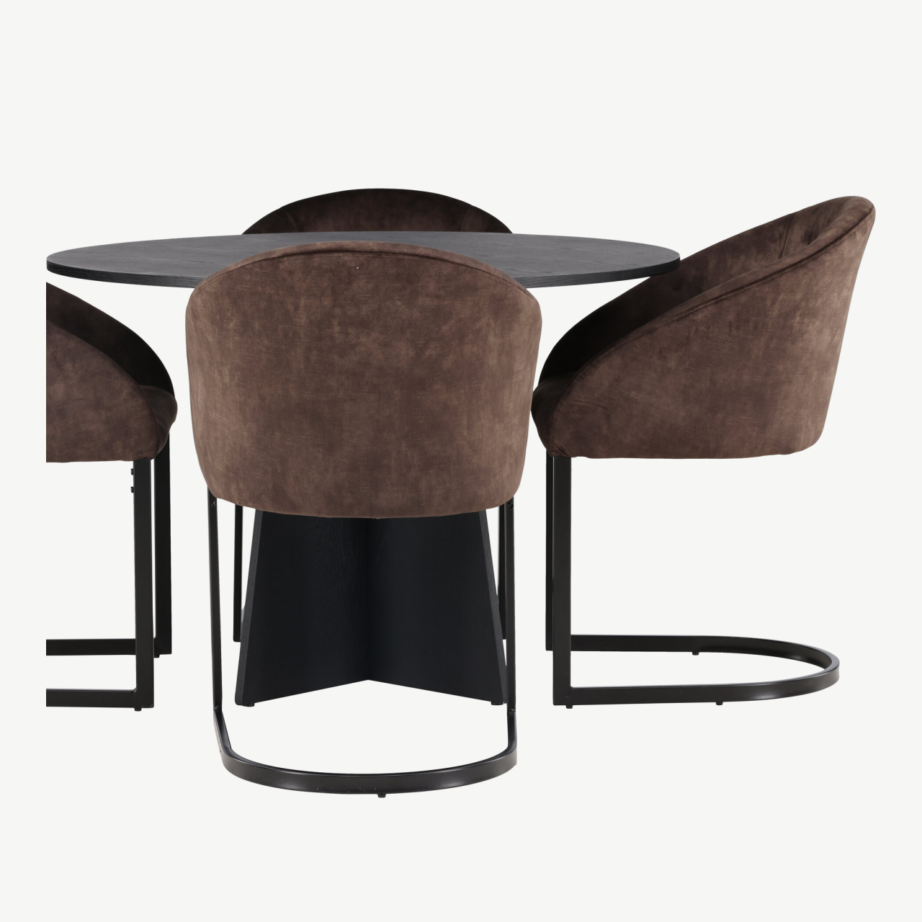 Ümmargune söögilaud Bootcut (must, Ø110cm) ja buklee kangaga Morning toolid, GR23783 – 17