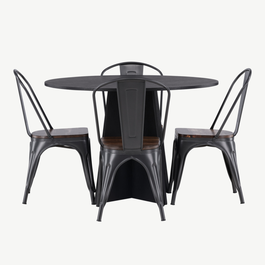 Ümmargune söögilaud Bootcut koos Tempe terastoolidega (must, pähklipruun, ø110 cm), GR23262 – 2