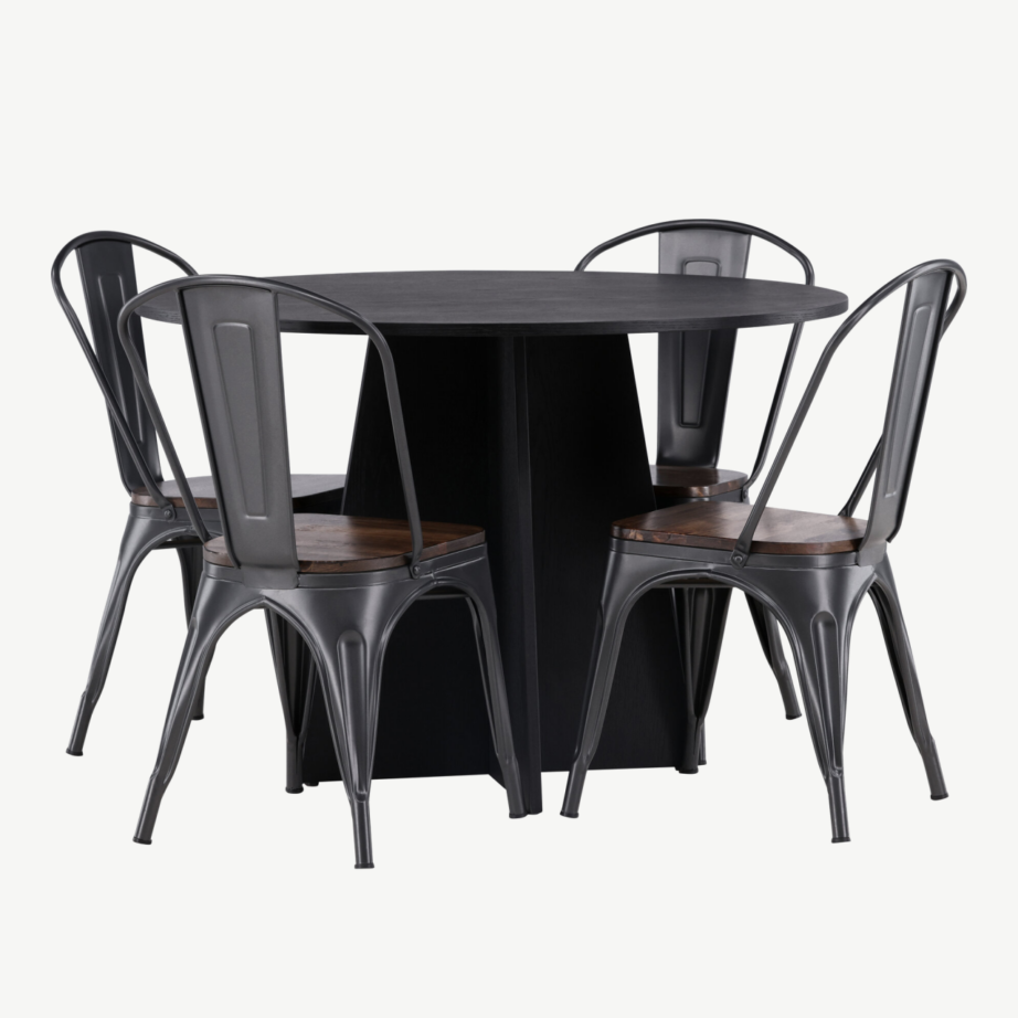 Ümmargune söögilaud Bootcut koos Tempe terastoolidega (must, pähklipruun, ø110 cm), GR23262 – 3
