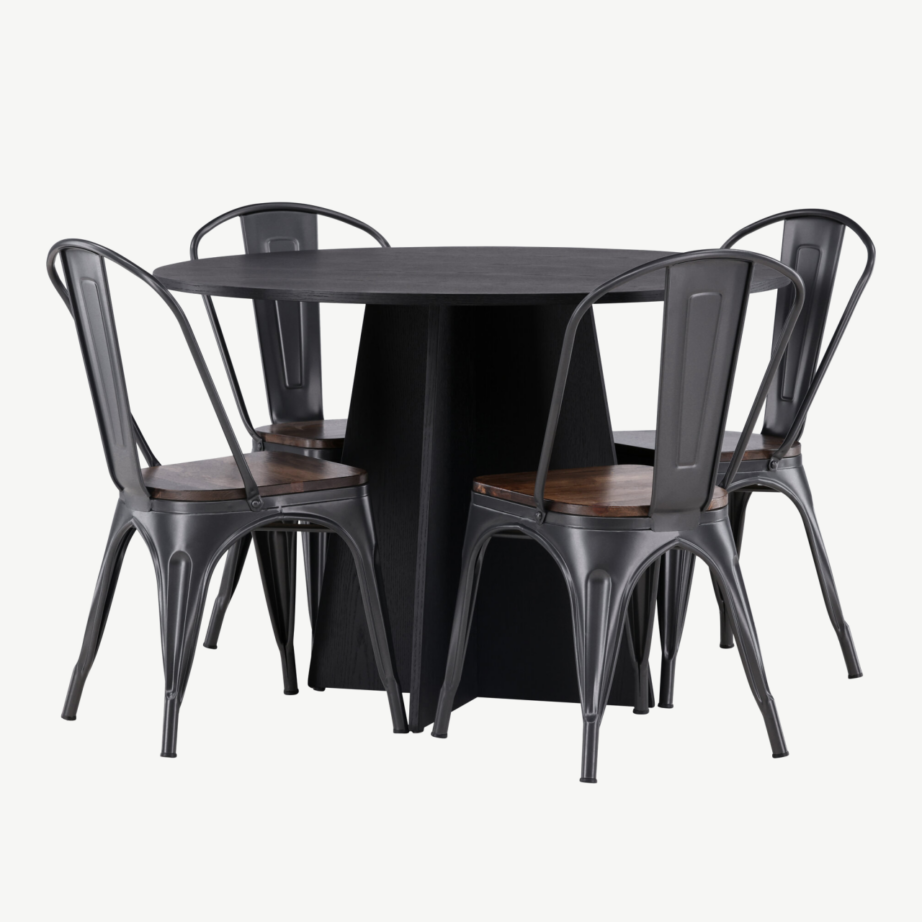 Ümmargune söögilaud Bootcut koos Tempe terastoolidega (must, pähklipruun, ø110 cm), GR23262 – 4