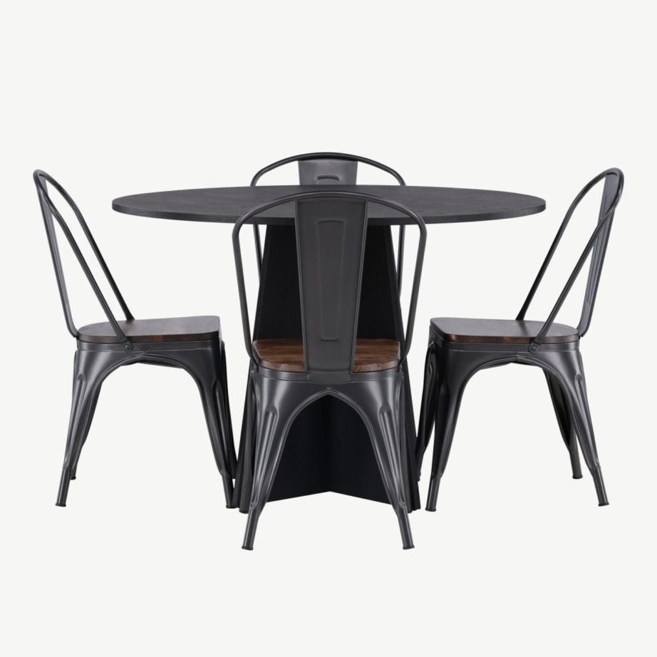 Ümmargune söögilaud Bootcut koos Tempe terastoolidega (must, pähklipruun, ø110 cm), GR23262 – 5