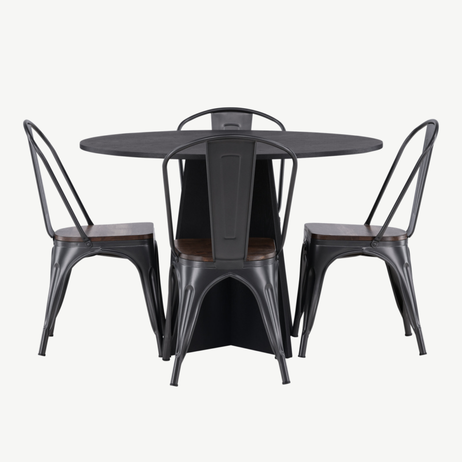 Ümmargune söögilaud Bootcut koos Tempe terastoolidega (must, pähklipruun, ø110 cm), GR23262 – 7