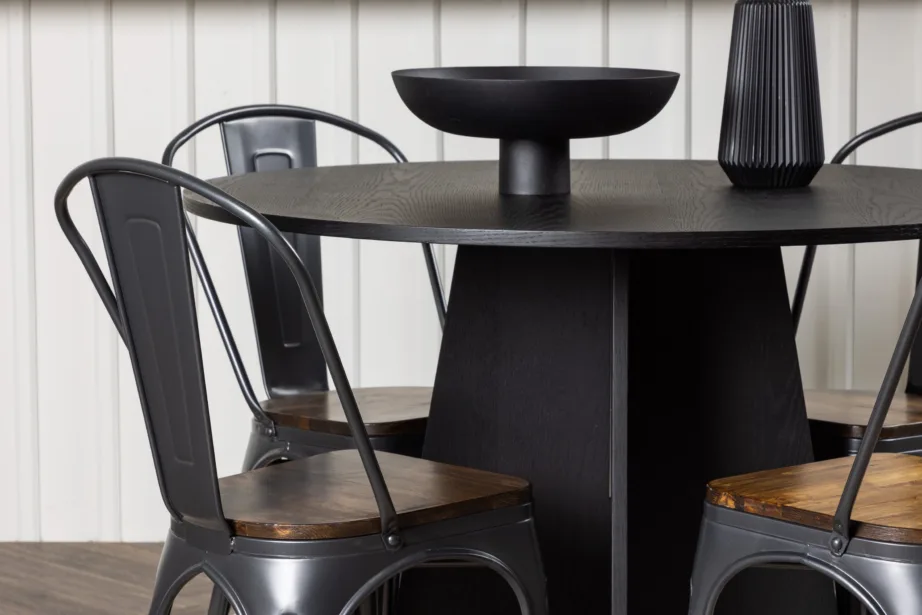 Ümmargune söögilaud Bootcut koos Tempe terastoolidega (must, pähklipruun, ø110 cm), GR23262 – 9