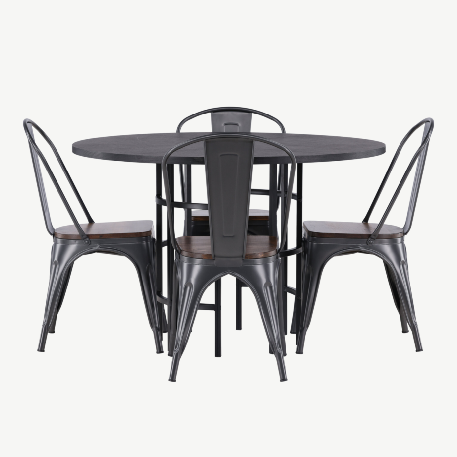 Ümmargune söögilaud Copenhagen (MDF, must) ja tööstusliku disainiga Tempe tool, GR23225 – 5