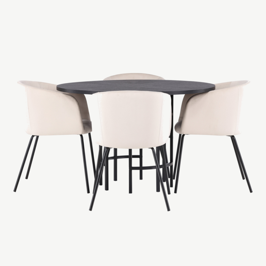 Ümmargune söögilaud Copenhagen koos sametist toolidega (must, beež velvet, ø115cm), GR22829 – 2