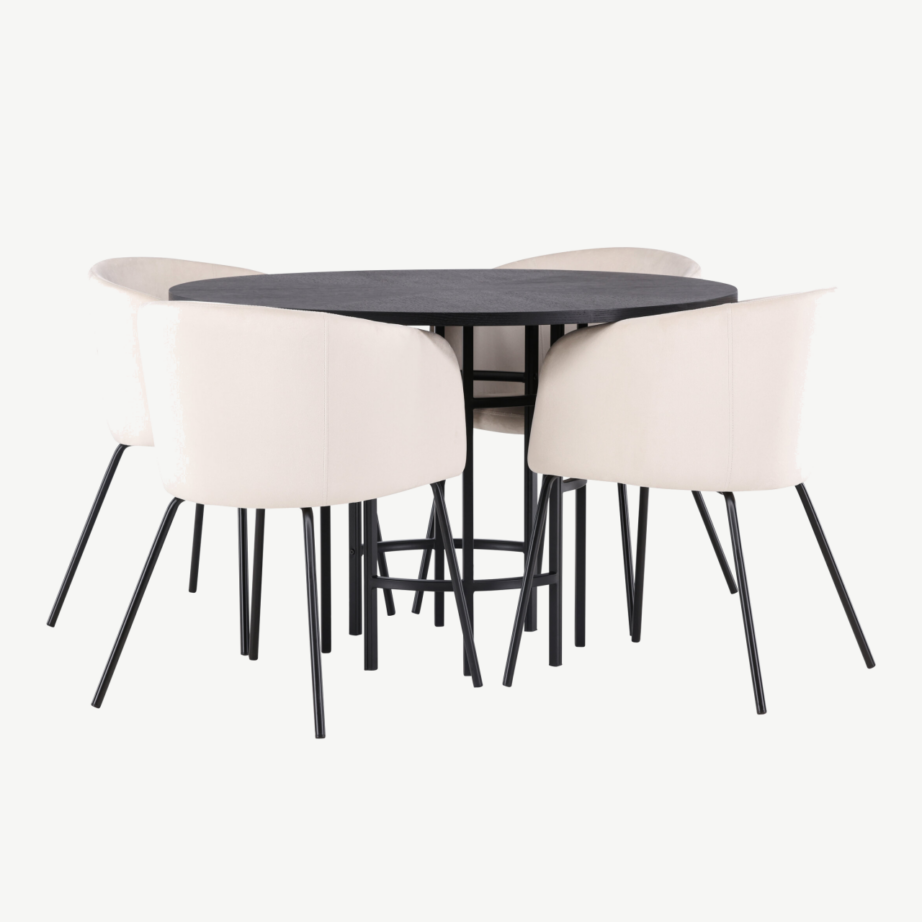Ümmargune söögilaud Copenhagen koos sametist toolidega (must, beež velvet, ø115cm), GR22829 – 3