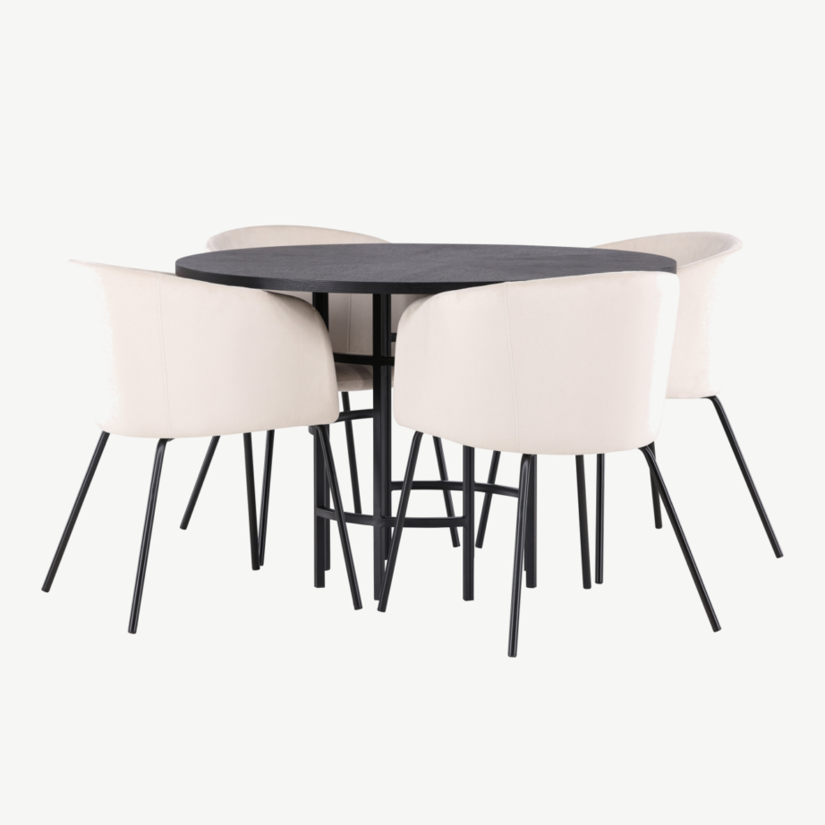 Ümmargune söögilaud Copenhagen koos sametist toolidega (must, beež velvet, ø115cm), GR22829 – 4