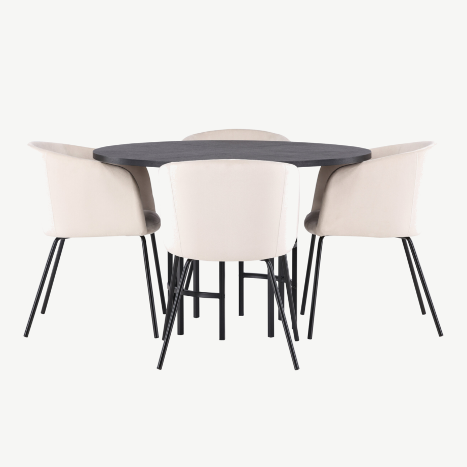 Ümmargune söögilaud Copenhagen koos sametist toolidega (must, beež velvet, ø115cm), GR22829 – 5
