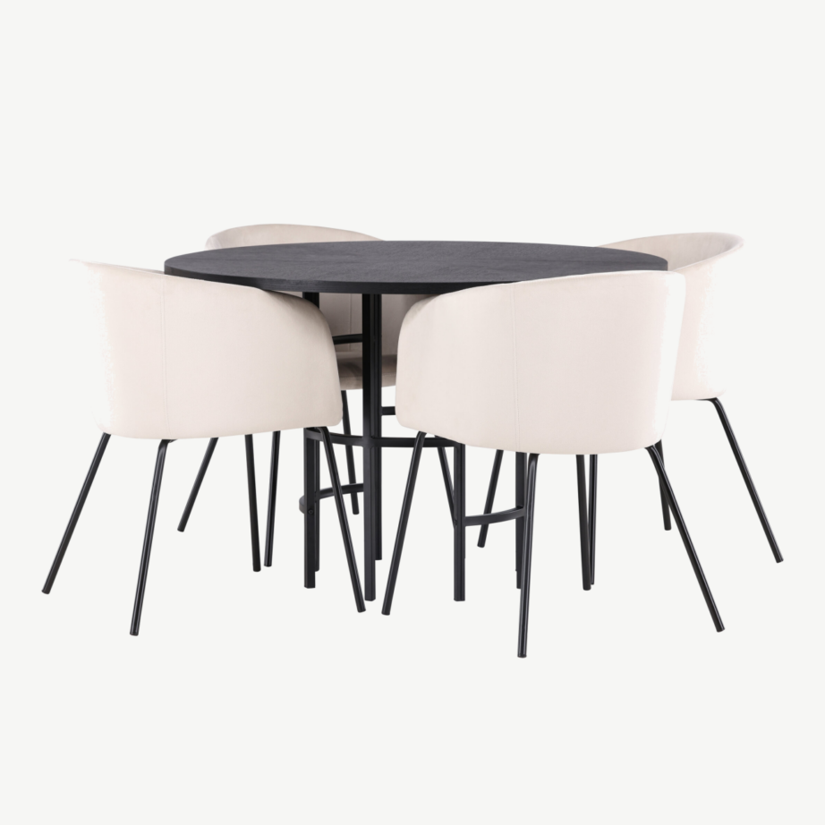 Ümmargune söögilaud Copenhagen koos sametist toolidega (must, beež velvet, ø115cm), GR22829 – 6