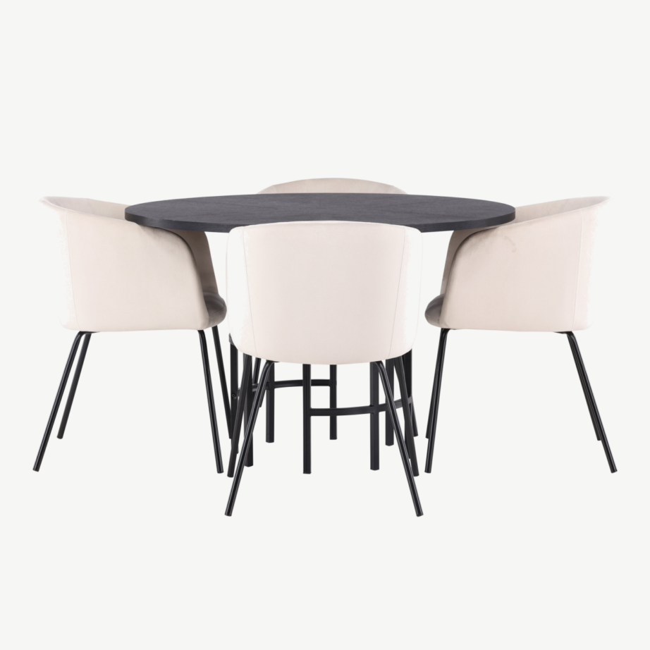 Ümmargune söögilaud Copenhagen koos sametist toolidega (must, beež velvet, ø115cm), GR22829 – 7