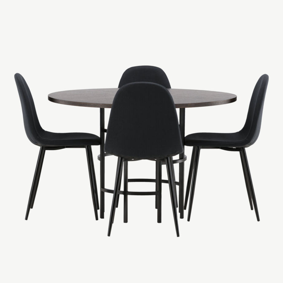 Ümmargune söögilaud Copenhagen (mokkatoon, must metalljalg) ja Polar söögitool (must polüester, mustad jalad), GR22853 – 2