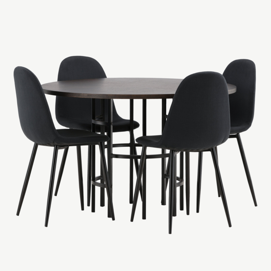 Ümmargune söögilaud Copenhagen (mokkatoon, must metalljalg) ja Polar söögitool (must polüester, mustad jalad), GR22853 – 4